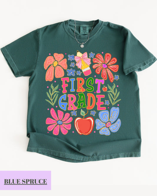 Comfort Colors® First Grade Teacher Shirt, Back to School 1st Grade Tee, Teacher Appreciation Gift, Cute Floral Elementary School T-Shirt