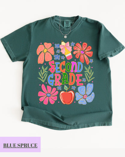 Comfort Colors® Second Grade Teacher Shirt, Back to School 2nd Grade Tee, Teacher Appreciation Gift, Cute Floral Elementary School Shirt
