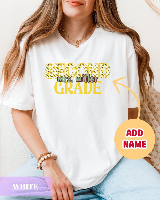 Personalized Gildan Softstyle® Second Grade Teacher Shirt, Custom Teacher Second Grade T-Shirt Gift, Teacher Grade Level Tee