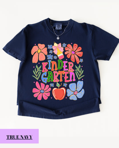 Comfort Colors® Floral Kindergarten Teacher T-Shirt, Kindergarten Crew, Floral Kindergarten Teacher Tee, Preschool Teacher Gift