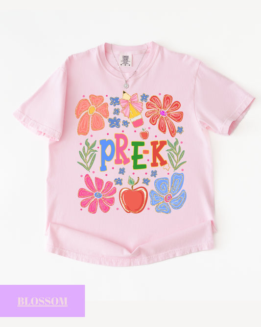 Comfort Colors® Floral Pre-K Teacher T-Shirt, Pre-K Crew, Floral Pre K Tee, Pre K Dream Team, Pre-K Squad, Preschool Teacher Gift