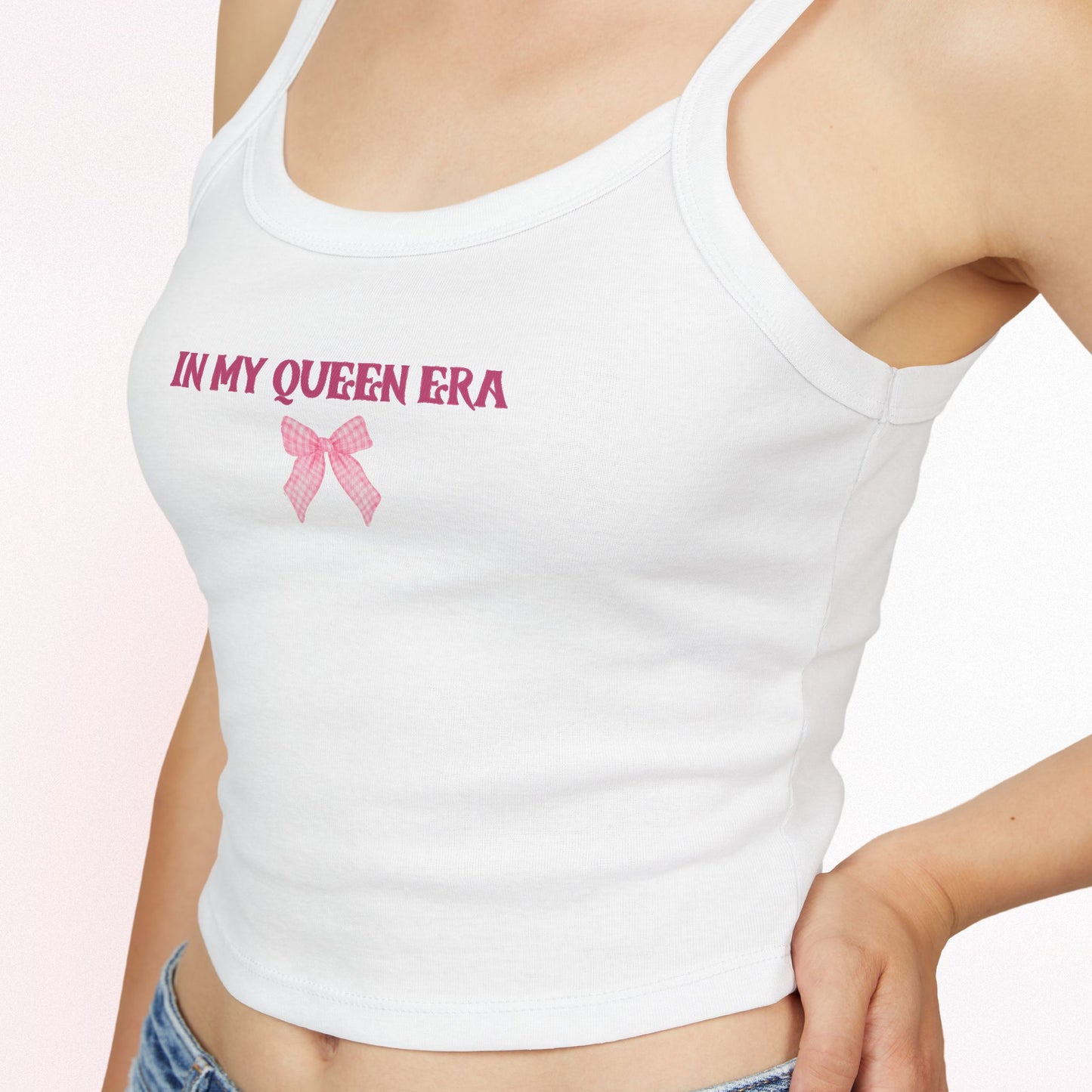 Women's Spaghetti Strap Tank Top - Coquette 'In My Queen Era' Casual Daily Tee- High Quality