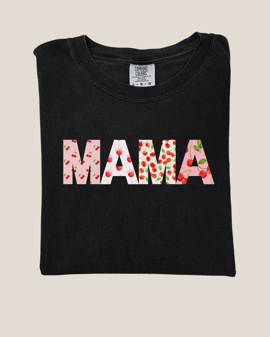 Cherry 'MAMA' Garment-Dyed T-Shirt - Oversize Cotton Perfect for Mother's Day and Everyday Wear