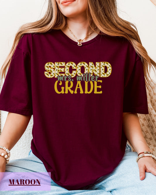 Personalized Gildan Softstyle® Second Grade Teacher Shirt, Custom Teacher Second Grade T-Shirt Gift, Teacher Grade Level Tee