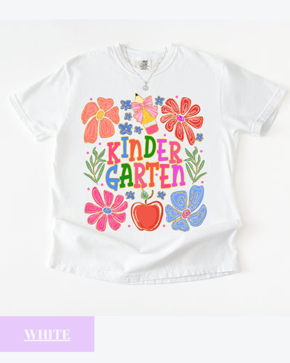 Comfort Colors® Floral Kindergarten Teacher T-Shirt, Kindergarten Crew, Floral Kindergarten Teacher Tee, Preschool Teacher Gift