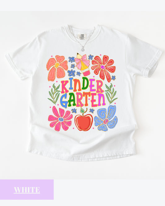 Comfort Colors® Floral Kindergarten Teacher T-Shirt, Kindergarten Crew, Floral Kindergarten Teacher Tee, Preschool Teacher Gift