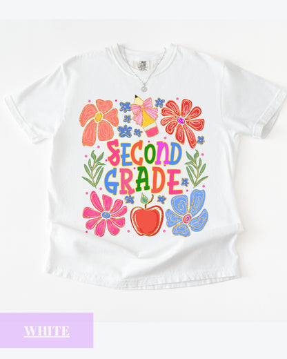 Comfort Colors® Second Grade Teacher Shirt, Back to School 2nd Grade Tee, Teacher Appreciation Gift, Cute Floral Elementary School Shirt