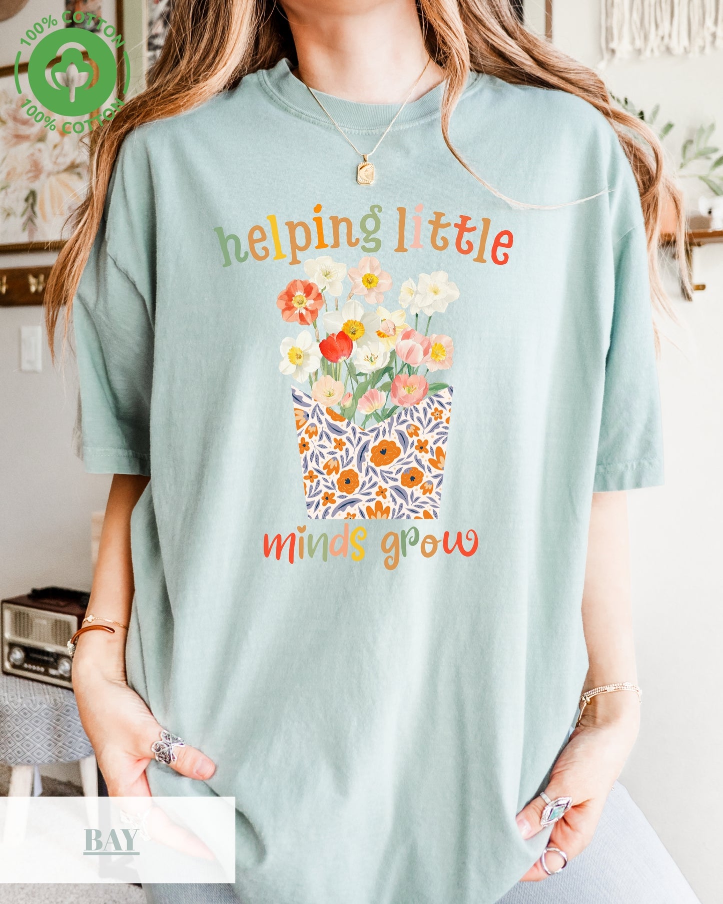 Comfort Colors® Floral Aesthetic Teacher Shirt, Helping Little Minds Grow Shirt, Cute Shirt for Teachers,Teacher Gifts,Teacher Flower Shirt