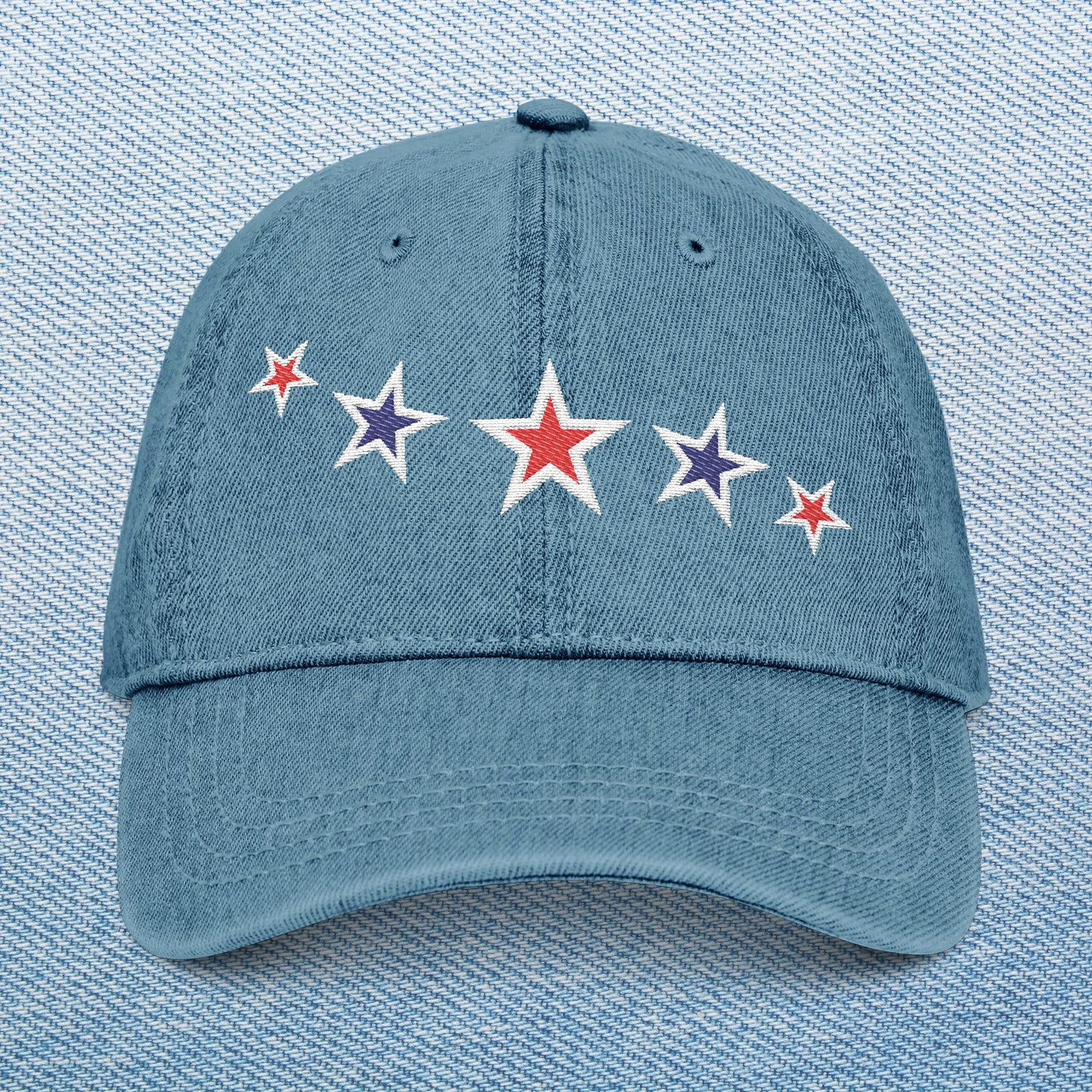 Memorial Day Embroidered Denim Hat with Stars - Casual Style for All Occasions