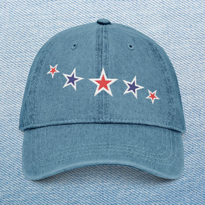 Memorial Day Embroidered Denim Hat with Stars - Casual Style for All Occasions
