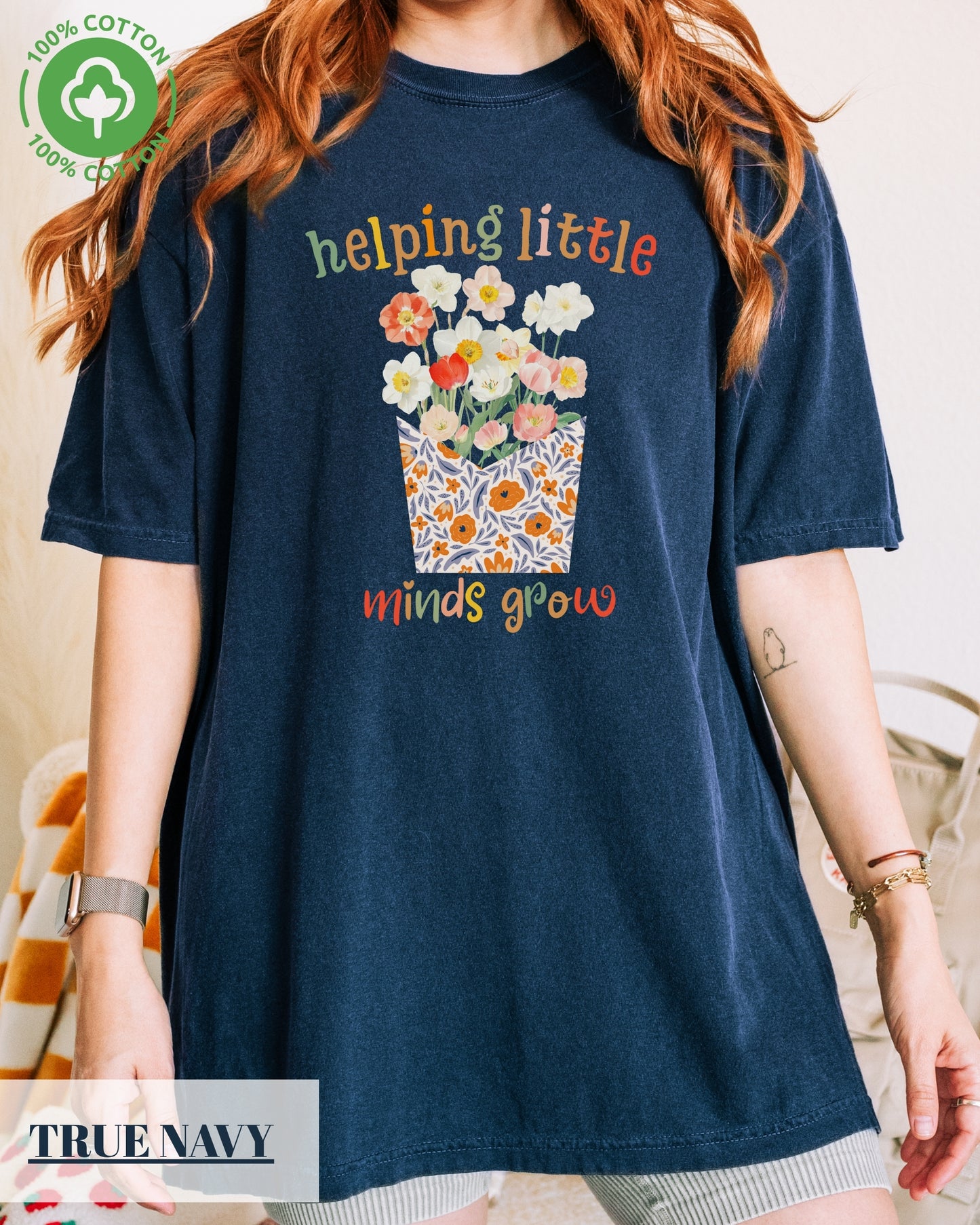 Comfort Colors® Floral Aesthetic Teacher Shirt, Helping Little Minds Grow Shirt, Cute Shirt for Teachers,Teacher Gifts,Teacher Flower Shirt