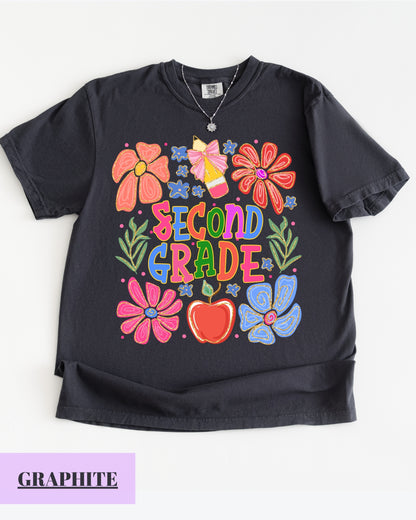 Comfort Colors® Second Grade Teacher Shirt, Back to School 2nd Grade Tee, Teacher Appreciation Gift, Cute Floral Elementary School Shirt