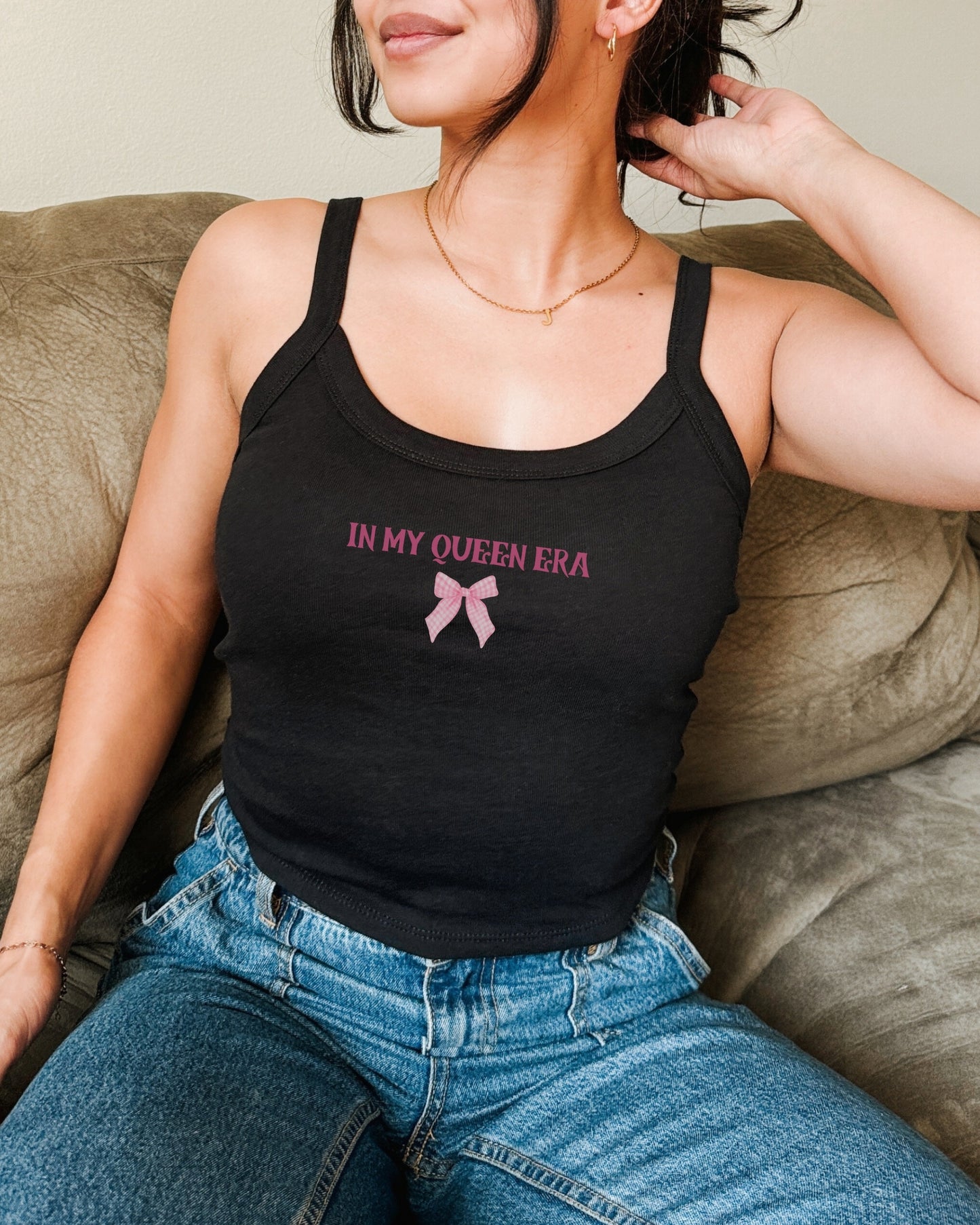 Women's Spaghetti Strap Tank Top - Coquette 'In My Queen Era' Casual Daily Tee- High Quality