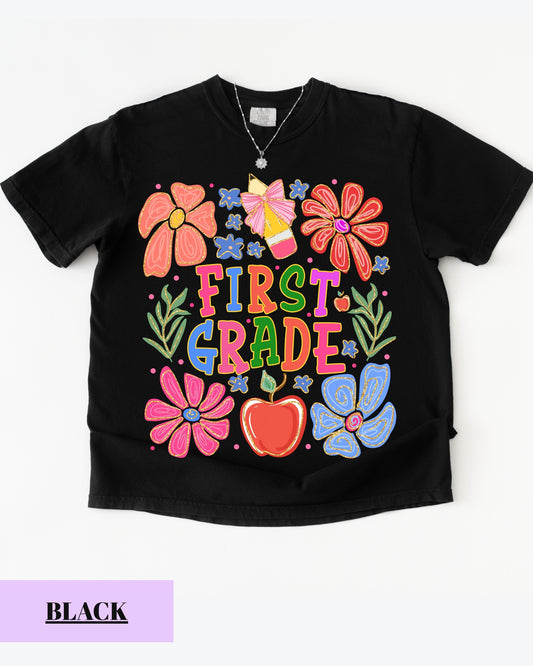 Comfort Colors® First Grade Teacher Shirt, Back to School 1st Grade Tee, Teacher Appreciation Gift, Cute Floral Elementary School T-Shirt