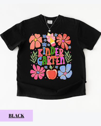 Comfort Colors® Floral Kindergarten Teacher T-Shirt, Kindergarten Crew, Floral Kindergarten Teacher Tee, Preschool Teacher Gift