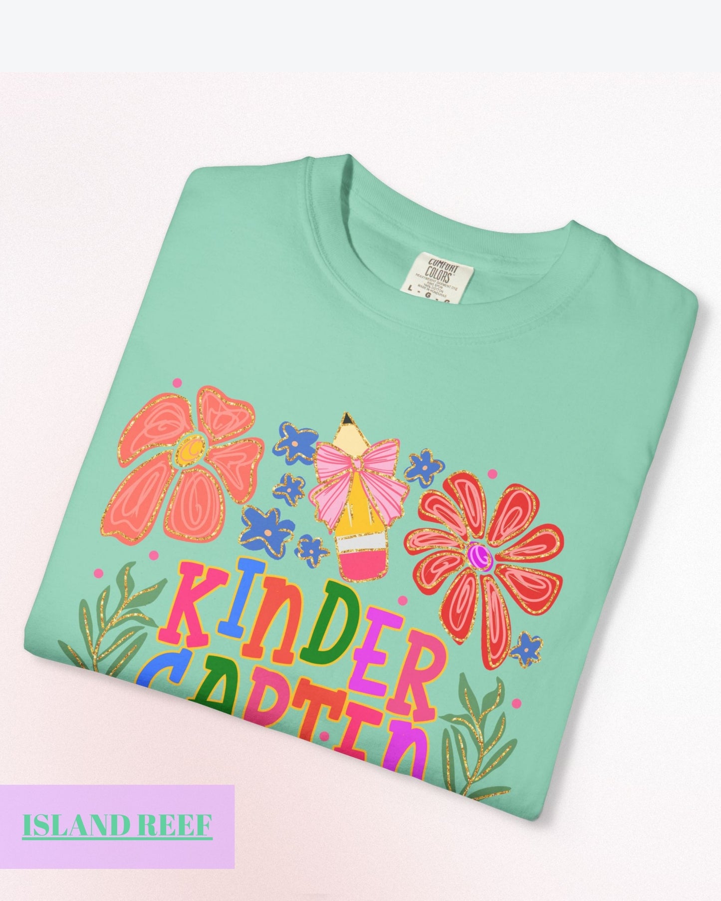 Comfort Colors® Floral Kindergarten Teacher T-Shirt, Kindergarten Crew, Floral Kindergarten Teacher Tee, Preschool Teacher Gift
