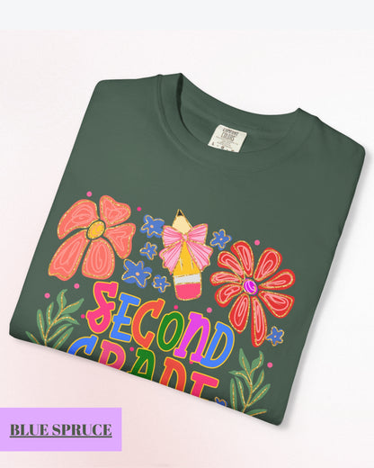 Comfort Colors® Second Grade Teacher Shirt, Back to School 2nd Grade Tee, Teacher Appreciation Gift, Cute Floral Elementary School Shirt