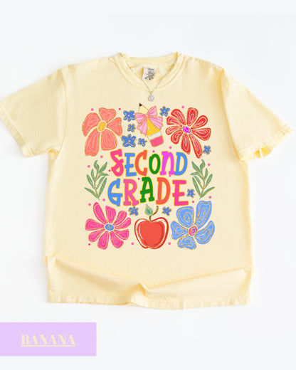 Comfort Colors® Second Grade Teacher Shirt, Back to School 2nd Grade Tee, Teacher Appreciation Gift, Cute Floral Elementary School Shirt