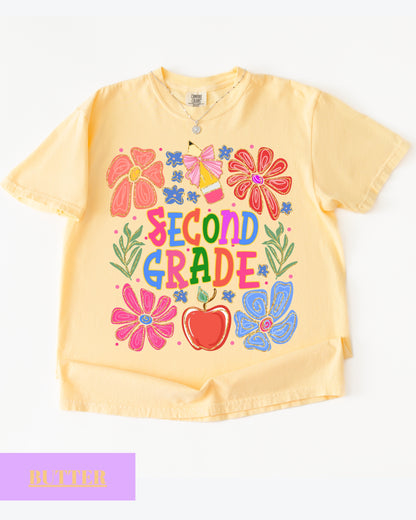 Comfort Colors® Second Grade Teacher Shirt, Back to School 2nd Grade Tee, Teacher Appreciation Gift, Cute Floral Elementary School Shirt