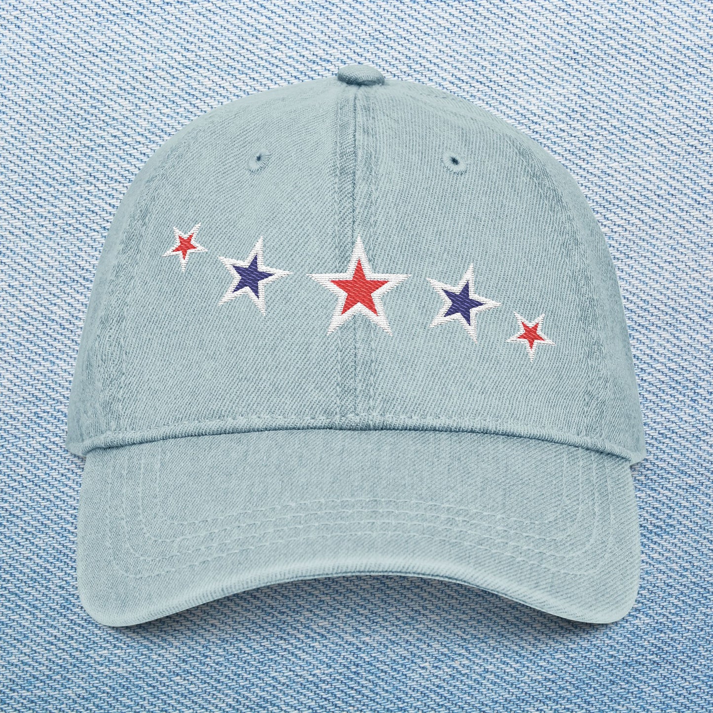 Memorial Day Embroidered Denim Hat with Stars - Casual Style for All Occasions