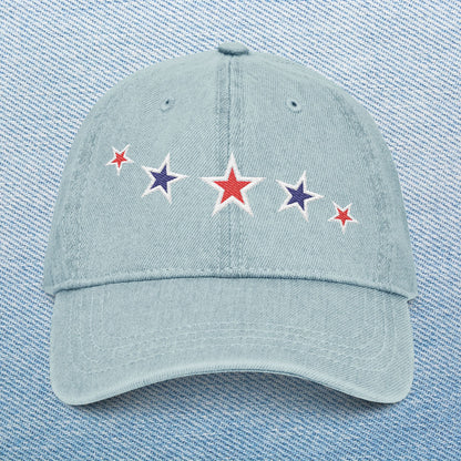 Memorial Day Embroidered Denim Hat with Stars - Casual Style for All Occasions