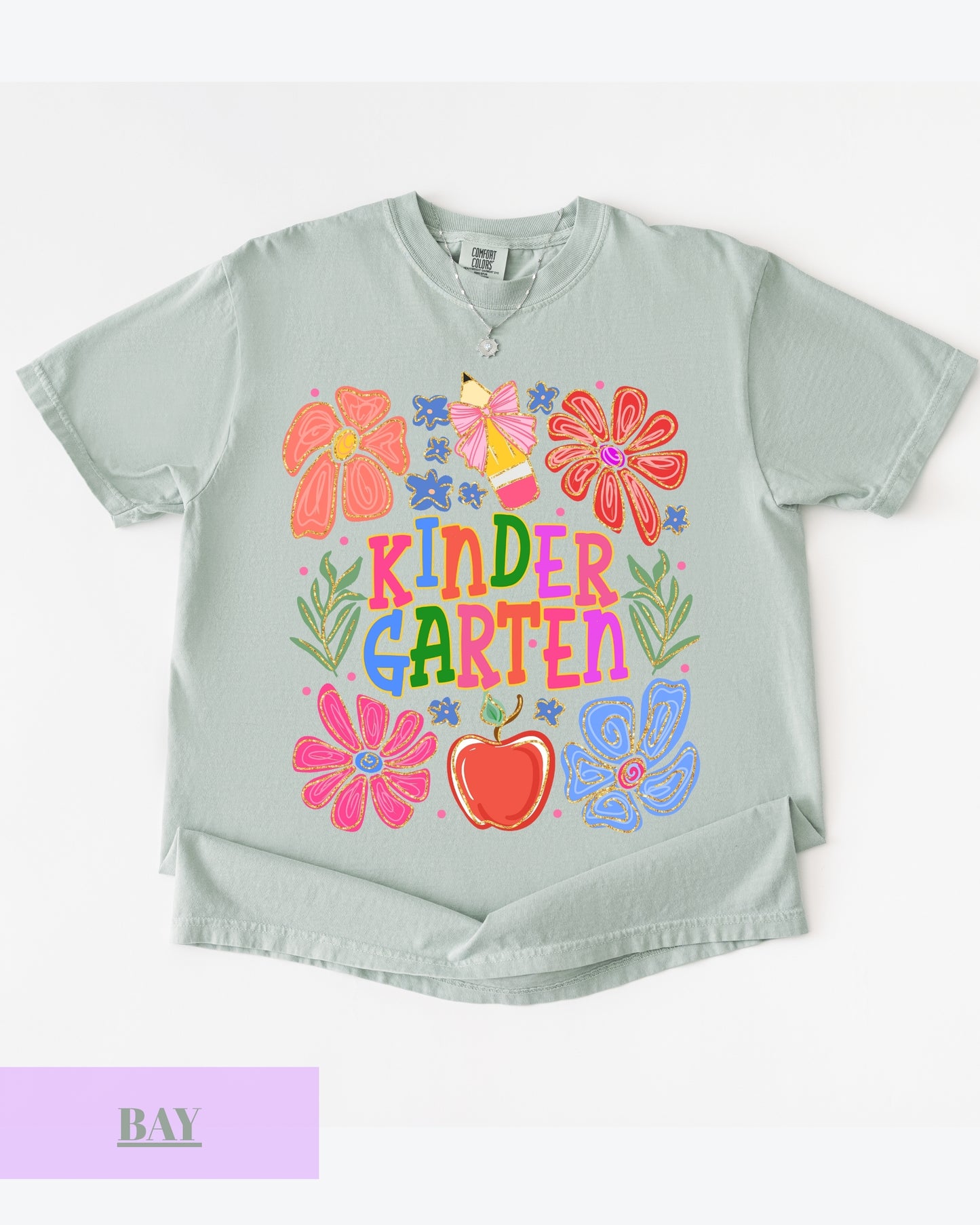 Comfort Colors® Floral Kindergarten Teacher T-Shirt, Kindergarten Crew, Floral Kindergarten Teacher Tee, Preschool Teacher Gift