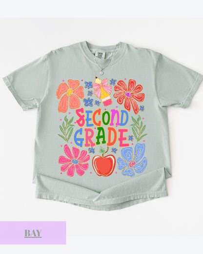 Comfort Colors® Second Grade Teacher Shirt, Back to School 2nd Grade Tee, Teacher Appreciation Gift, Cute Floral Elementary School Shirt